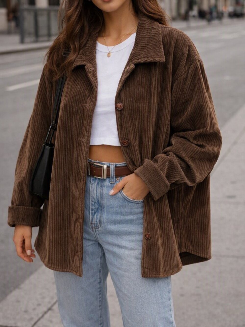 Vintage Corduroy Button-Front Jacket - Brown